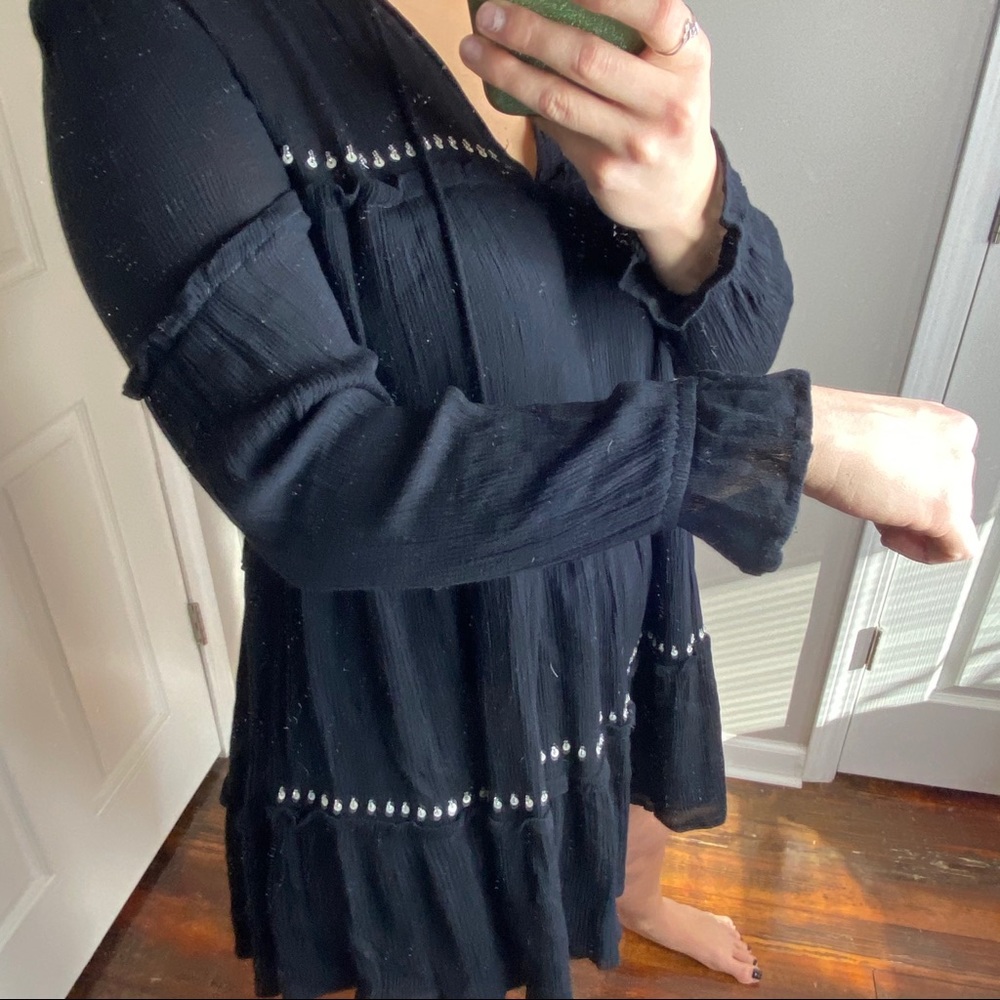 Lulu’s Make Some Waves Black Tiered Long Sleeve Boho Swing Dress Size Small - Picture 14 of 16